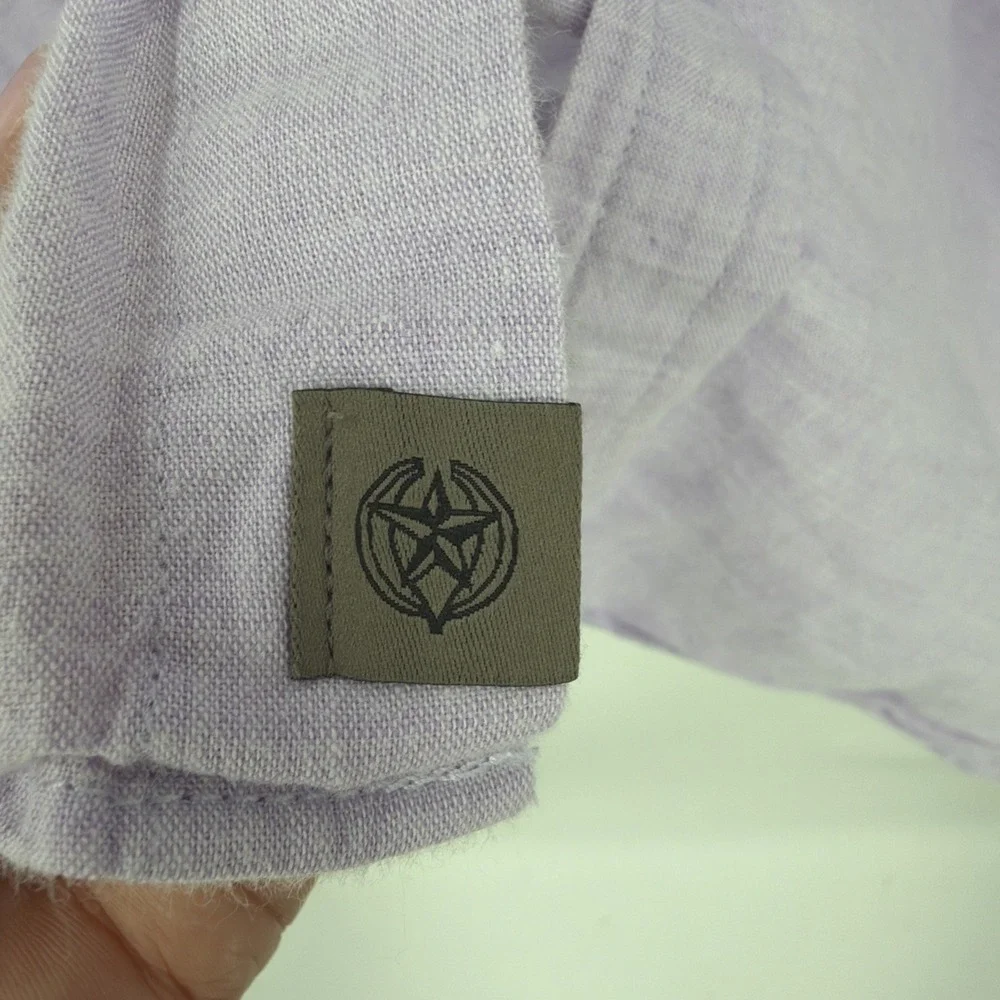 Banana Republic Linen Cotton Sz L Untucked Slim Fit Button Up Shirt Lilac Beachy